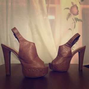 Brown Slingback Platform Heels